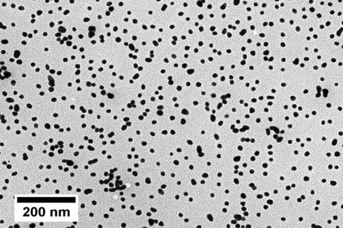 Nanoparticules d'or sphériques TORSKAL (Image microscopique) 17nm